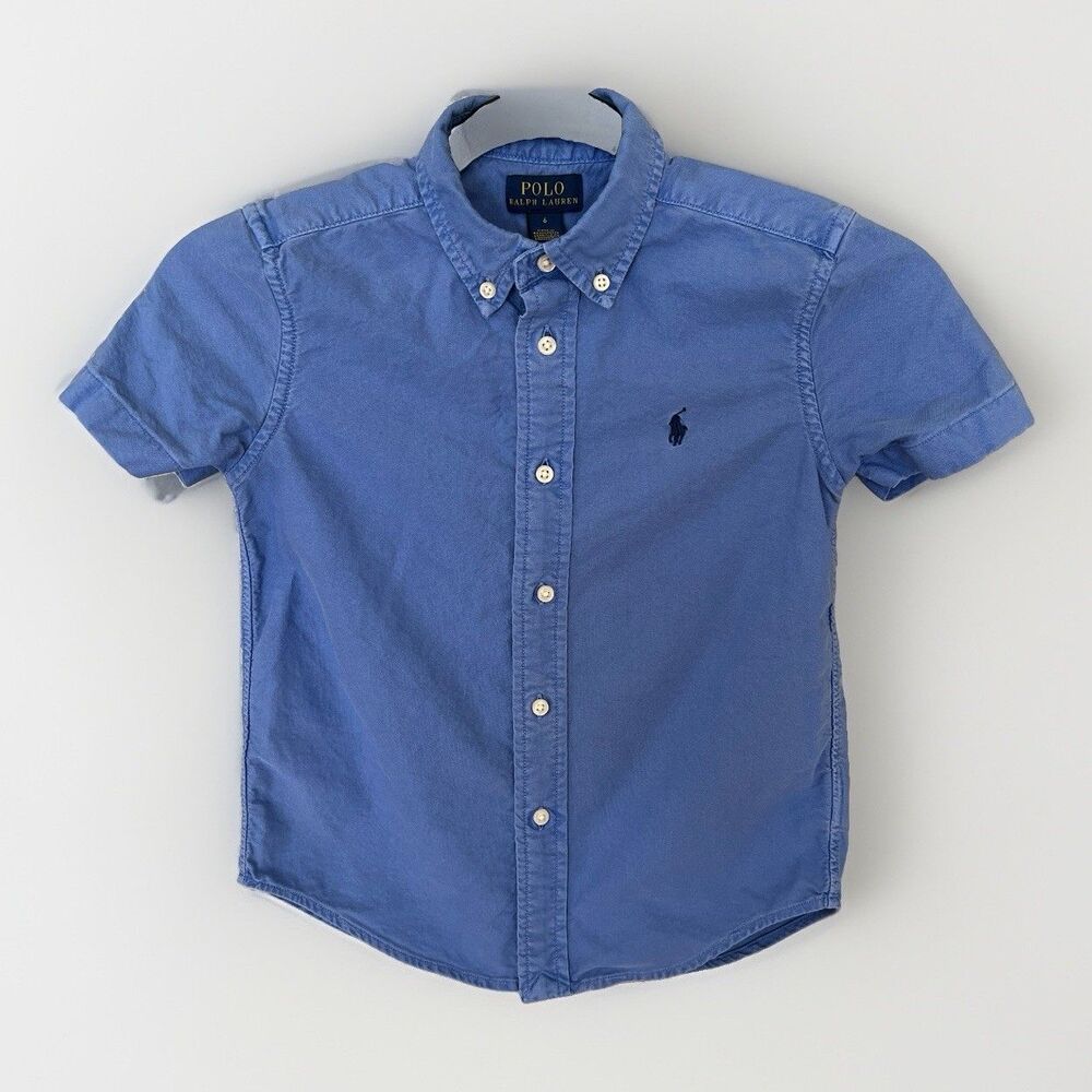 Polo Ralph Lauren Oxford Button Down Shirt  Blue Pony Boys Short Sleeve Size 6